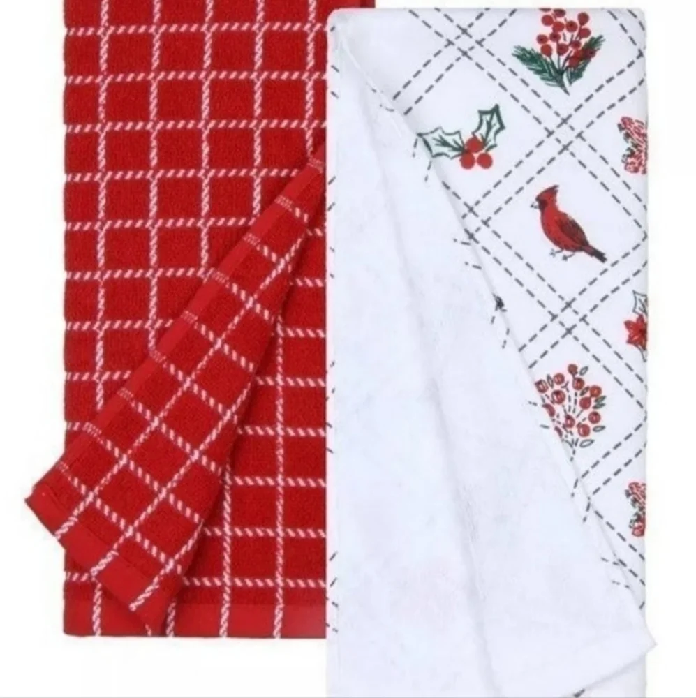 Floral Mason Jars Berries Birds Comfort & Joy Holiday Kitchen Towel Set NWT 2021